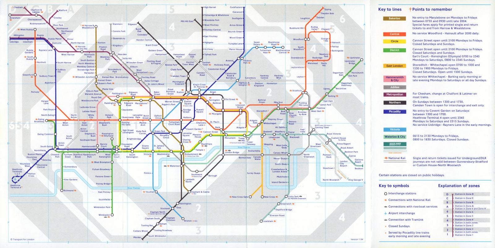 LONDON UNDERGROUND tube map. DLR King George V extension u/c. January 2004